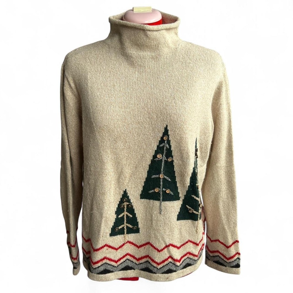 Crazy Horse Cream Green Christmas Tree Silk Wool Angora Rabbit Hair Sweater
